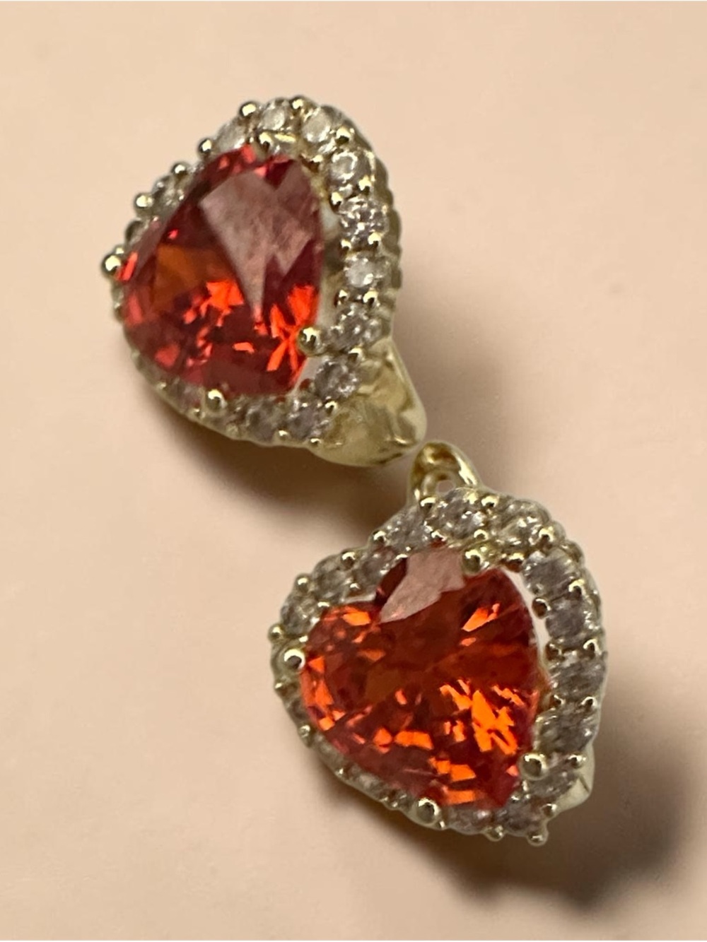 18kt Gold  Filled Heart Drop Earrings with Orange  Crystal Halo